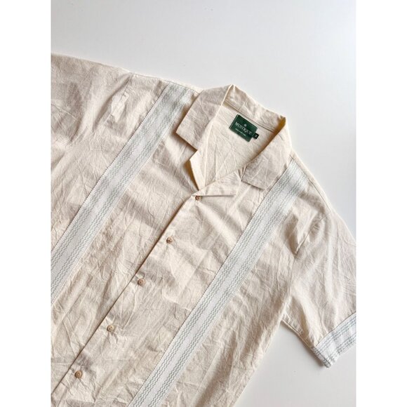 MUSTIQUE Ivory 100% Cotton Canvas Short Sleeve Bowling Camp Shirt, Size M - Picture 4 of 10